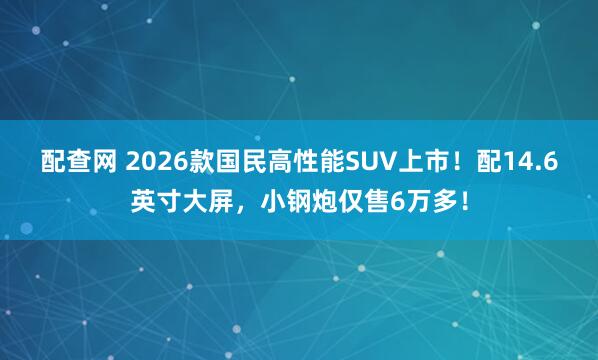 配查网 2026款国民高性能SUV上市！配14.6英寸大屏，小钢炮仅售6万多！